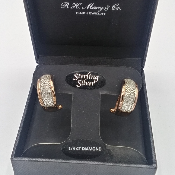1/4ct Diamond J-Hoop Earrings in  Rose Gold main image 2